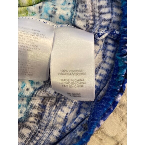 Jones New York Blouse Size XL Top Elastic Rounded Neckline Blues Green Design - Picture 7 of 9